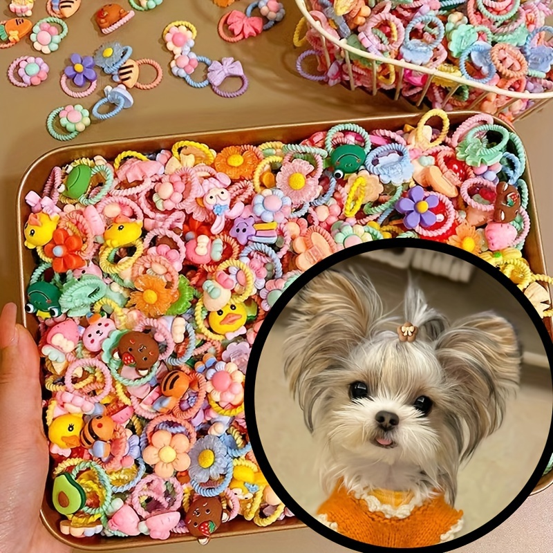 

20pcs Random Color Cute And Stylish Pet Hair Tie For Small Dogs And Cats, Pet Hair Decorations For Grooming And Fashion,dog Hair Decoration, Accessory For Dogs, Without Battery