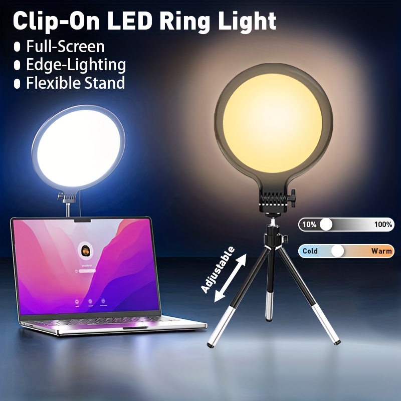Aro de Luz Trípode LED 6,Anillo de Luz con Trípode para Tableta y Clip  para Laptops,Anillo de Luz Videoconferencia,5 Modos Luz 10 Niveles Brillo  para