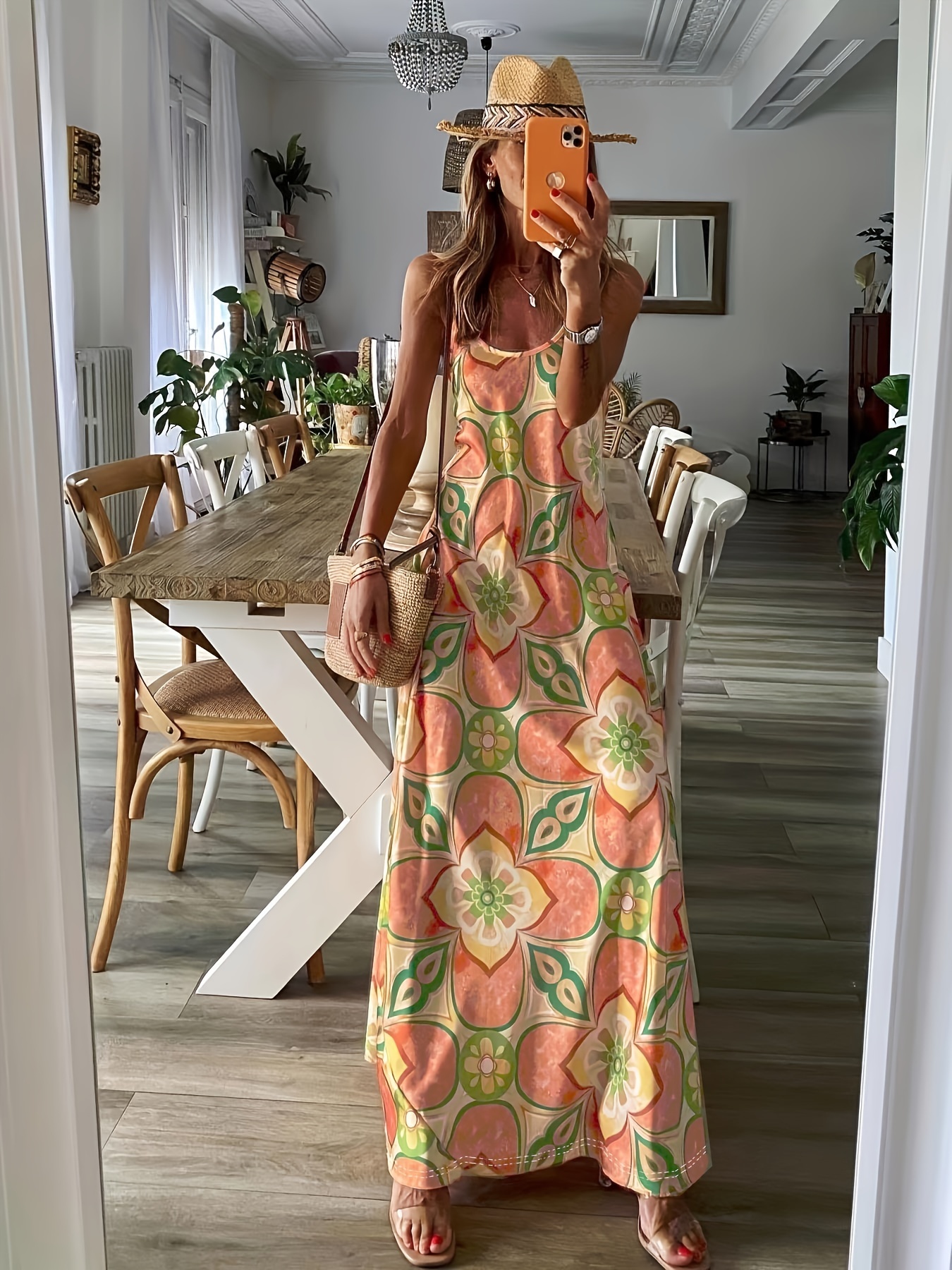 abstract print maxi dress boho spaghetti strap vacation dress womens clothing