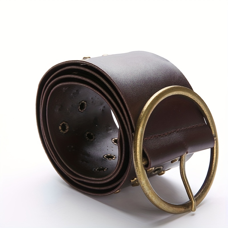 Vintage Brown Rivet Wide Belt Steampunk Pu Leather Hollow - Temu