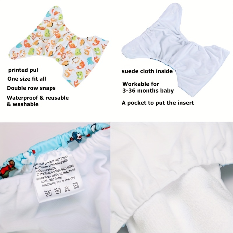 4pcs Reusable Cloth Diapers Adjustable Washable Nappy Inserts Baby Cloth Diaper