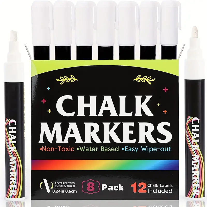 8pcs Pen Heads, White Liquid Chalk Set, Liquid Chalk Marker - White, Used  For Dry Wiping Of Blackboard Signs, Windows, Blackboards, And Glass