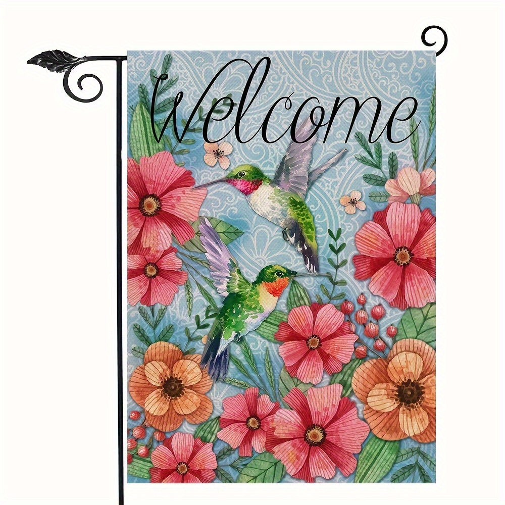 

1pc Welcome Spring Garden Flag Hummingbird, Decorative House Yard Lawn Outdoor Small Bird Flag Flower Decor, Vintage Summer Farmhouse Seasonal Outside Decorations Double Sided (flag Only ) Easter Gift