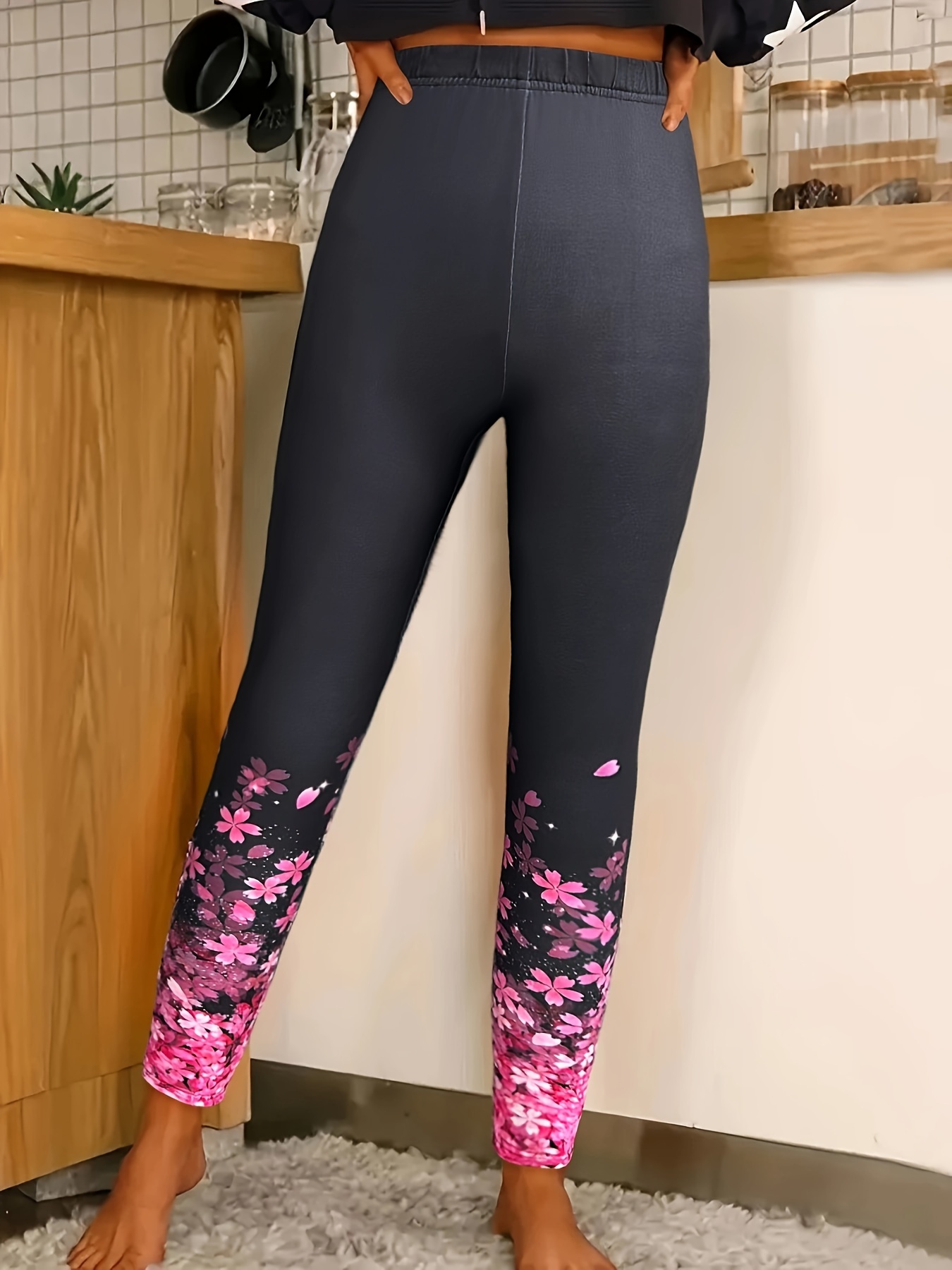 Women's Leggings Floral Printed Yoga Pants Casual High Waist - Temu Canada