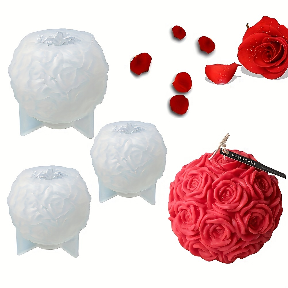 Large Rose Ball Candle Molds 3D Rose Flowers Silicone Mould Valentine's Day  Resin Casting Mold for DIY Candle Making Homemade Soap Polymer Clay Craft