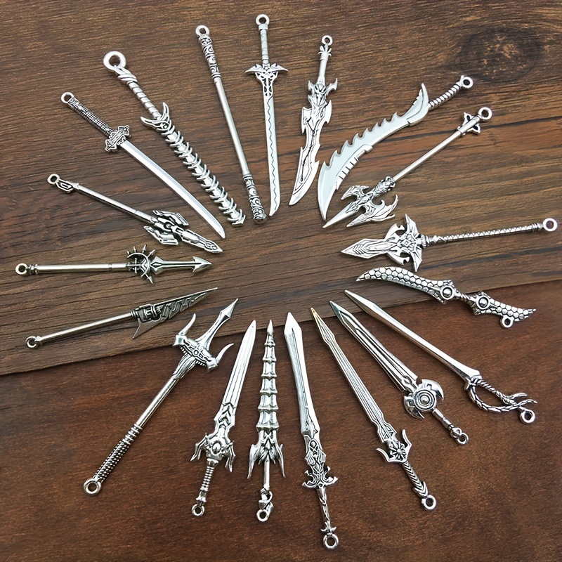 

Randomly Mixed 20pcs/set Zinc Alloy Antique Silvery Knight Sword, Gun And Bow Charms For Diy Weapon Charms, Jewelry Making Diy Crafts
