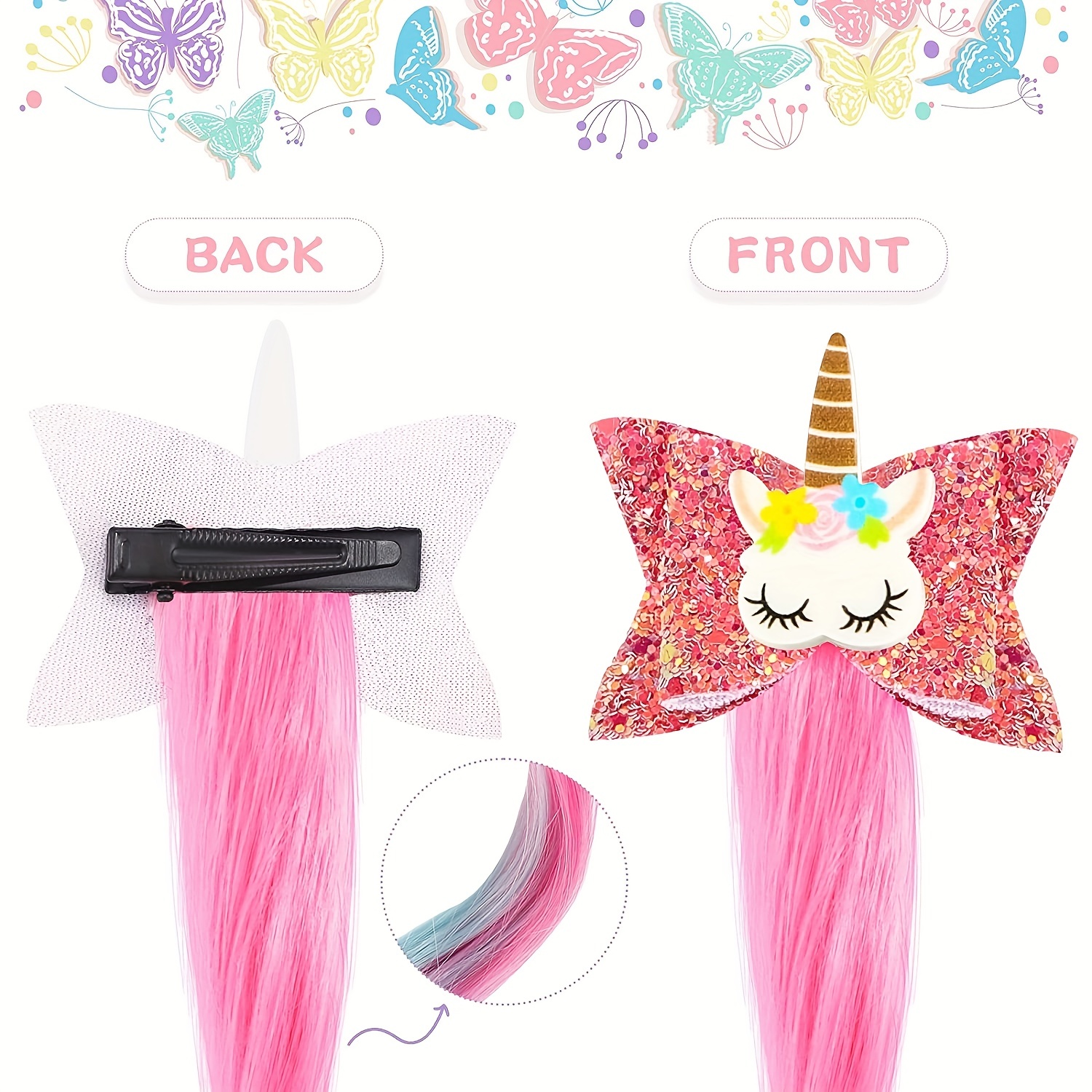 1pc Girls Unicorn Print Large Bow Tie with Curly Ribbon, Kids Colorful Hair Clips,free returns&free ship,$1.49,Polyester,multicolored,Temu