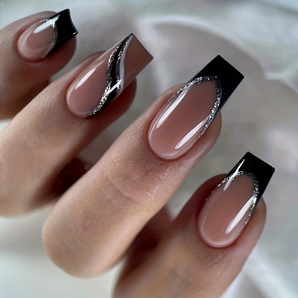 29 Pretty, Simple & Modern French Tip Nails : Black and Glitter French Tip  Nails