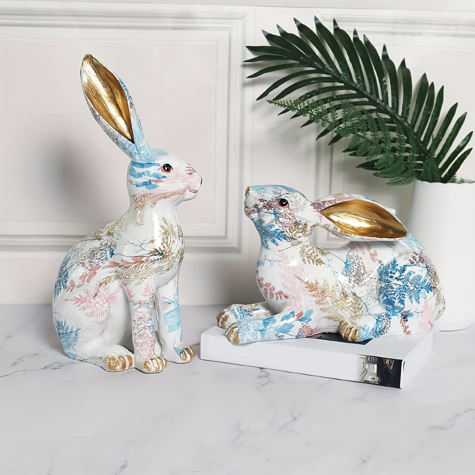  Gedourain Kaninchen-Skulptur, weit verbreitet Vollständig  handbemalte Kaninchen-Skulptur Harz Kaninchen Ornament Simulation Design Kaninchen  Ornamente für Garten für Schlafzimmer(Kaninchen A)