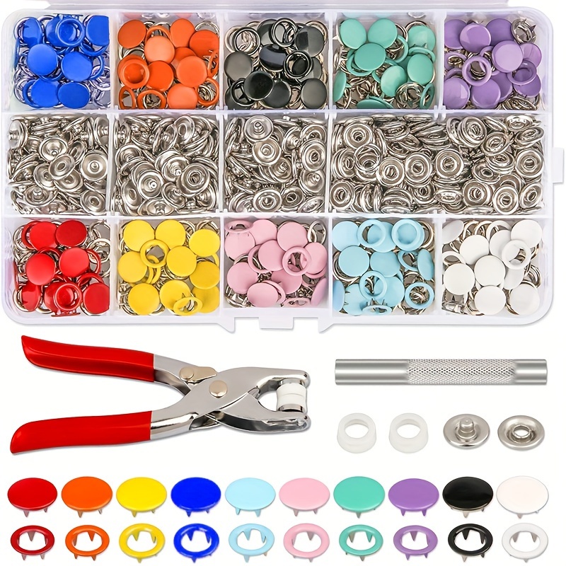 CHEPULA Craftsmanship DIY 200 Sets Metal Snaps Buttons with Fastener Pliers Press Tool Kit for for Sewing and Crafting (10 Colors,9.5mm)