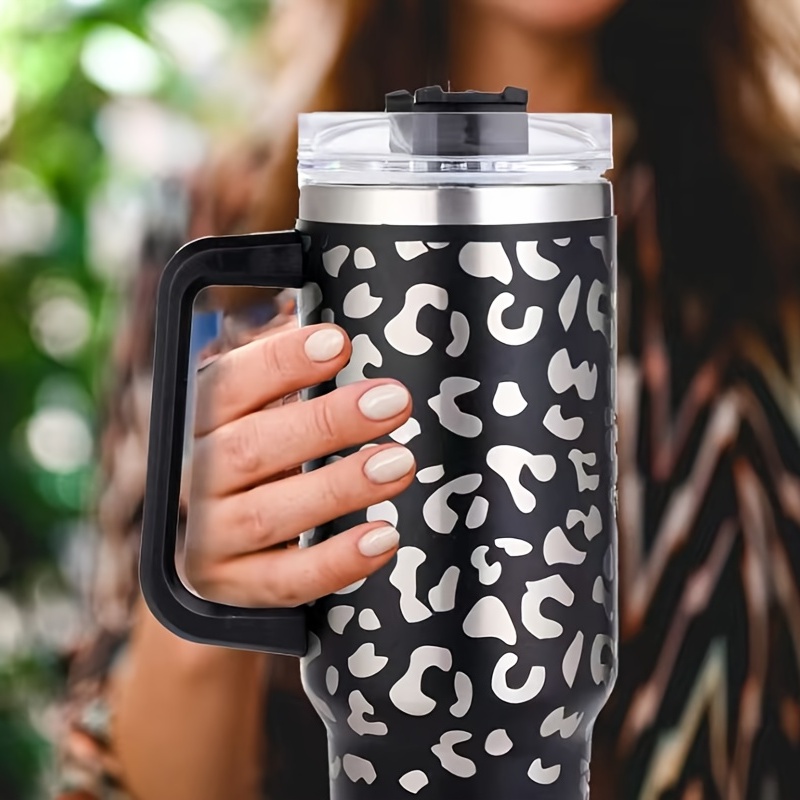 Regalo personalizado para estilista para mujer, vaso de acero inoxidable  con tapa, estampado de leopardo, taza de café, regalos para mujeres