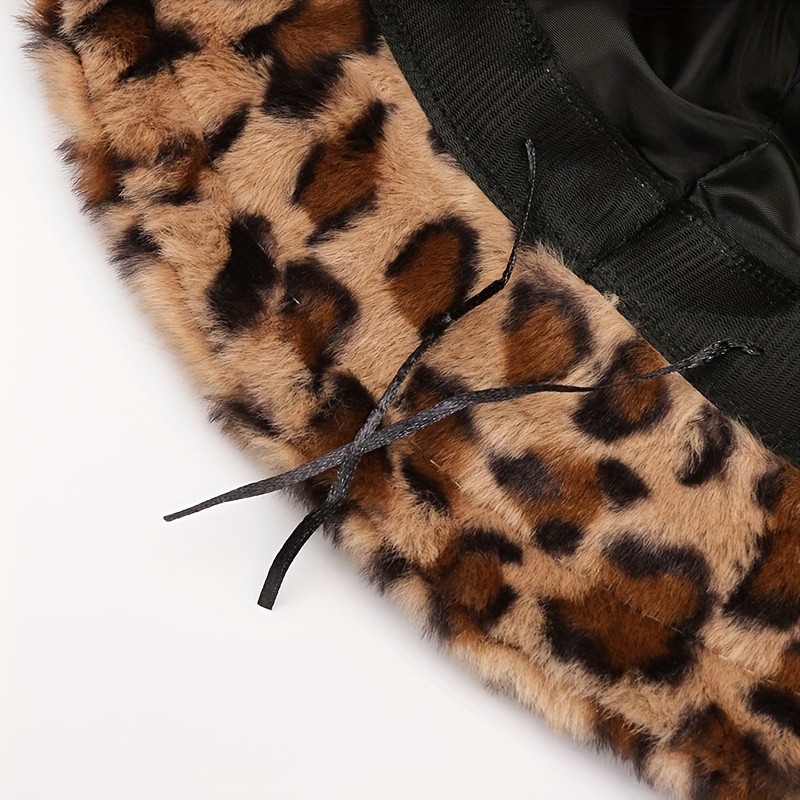 Fluffy leopard print bucket hat on sale