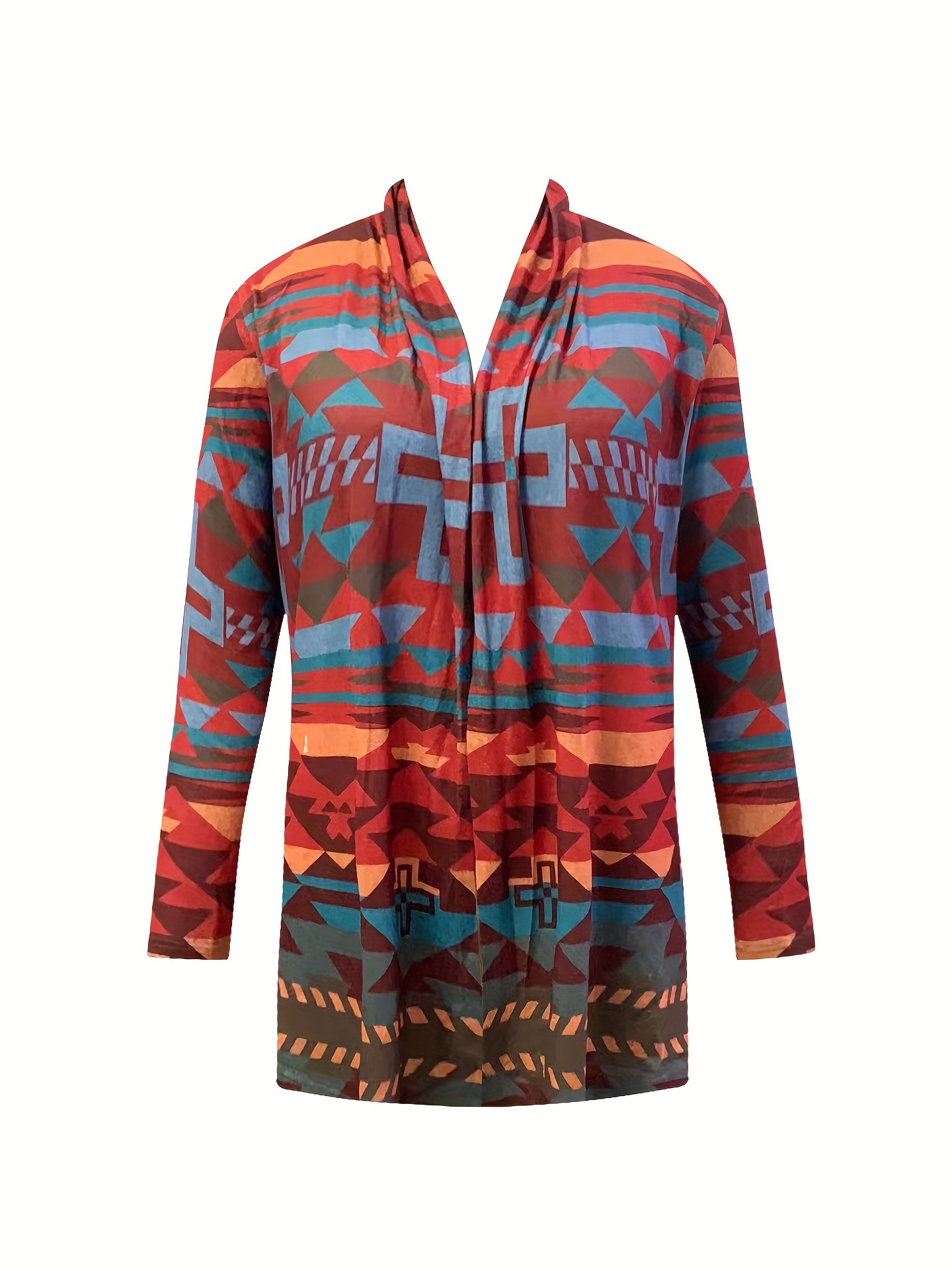 Plus Size Boho Cardigan Women's Plus Aztec Print Long Sleeve - Temu