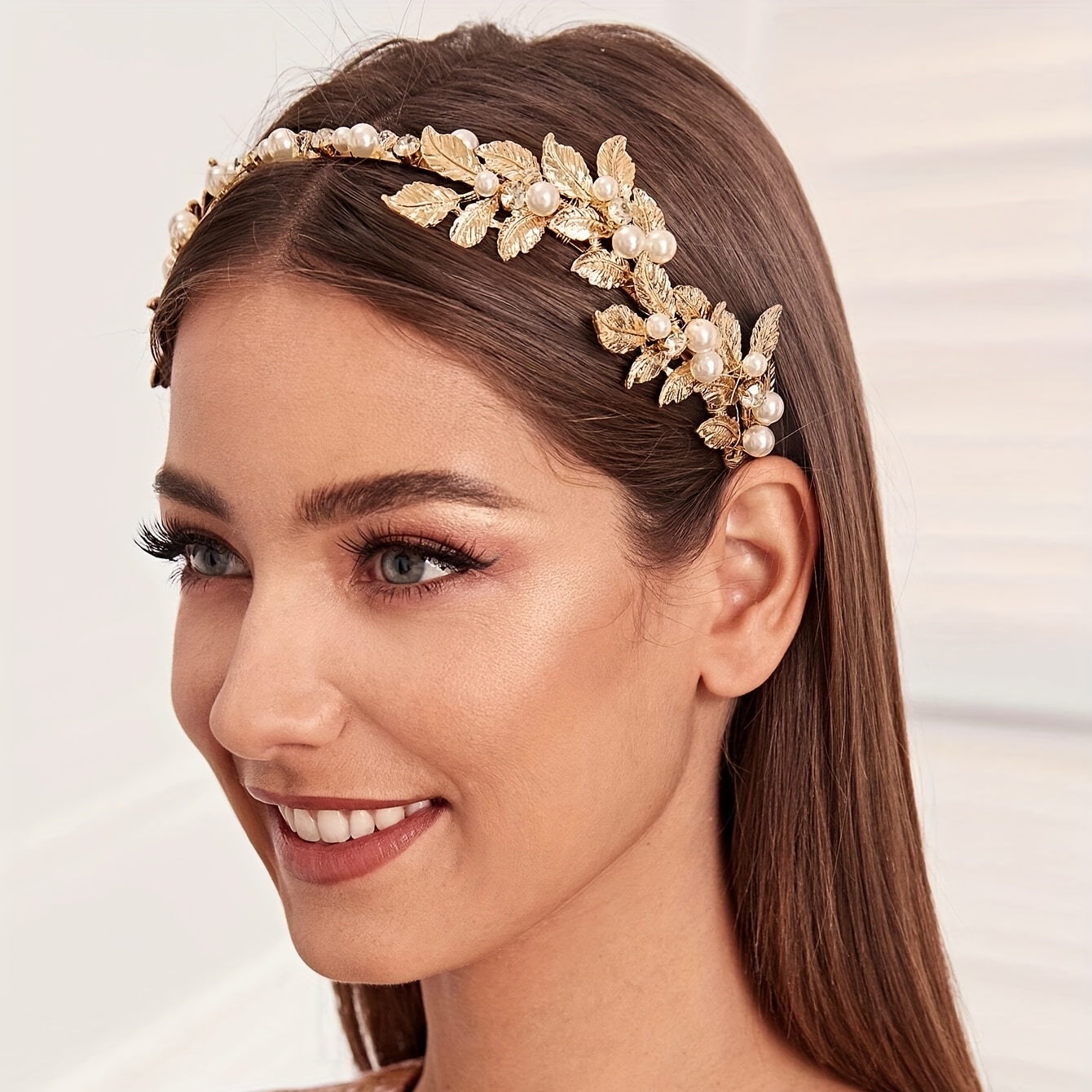 

1pcs Faux Pearl Leaf Decor Headband Golden Baroque Hair Hoop Elegant Headband Wedding Party Hair Accessories For Women