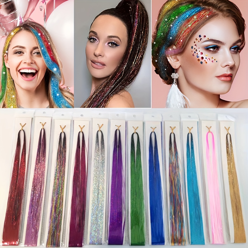 Fairy Hair Extensions Tinsel Kit With Tool 2400 Strands 12 - Temu