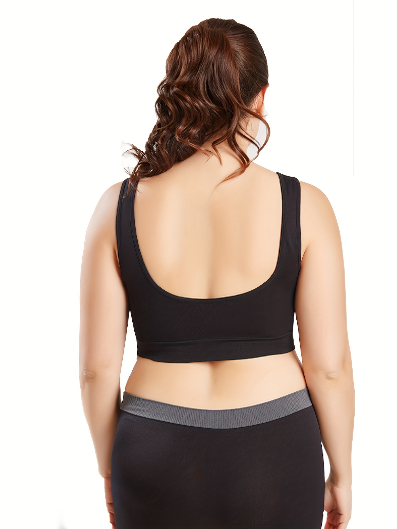 2 Pack Plus Size Sports Bra, Women's Plus Solid Medium Stretch Breathable  Yoga Bra 2 Piece Set