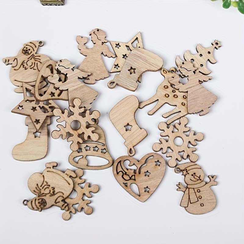100pcs Assorted Pattern Wooden Pieces Christmas Snowflake Cutouts Craft Embellishments DIY Decorative Accessories Manual Ornament for DIY Art