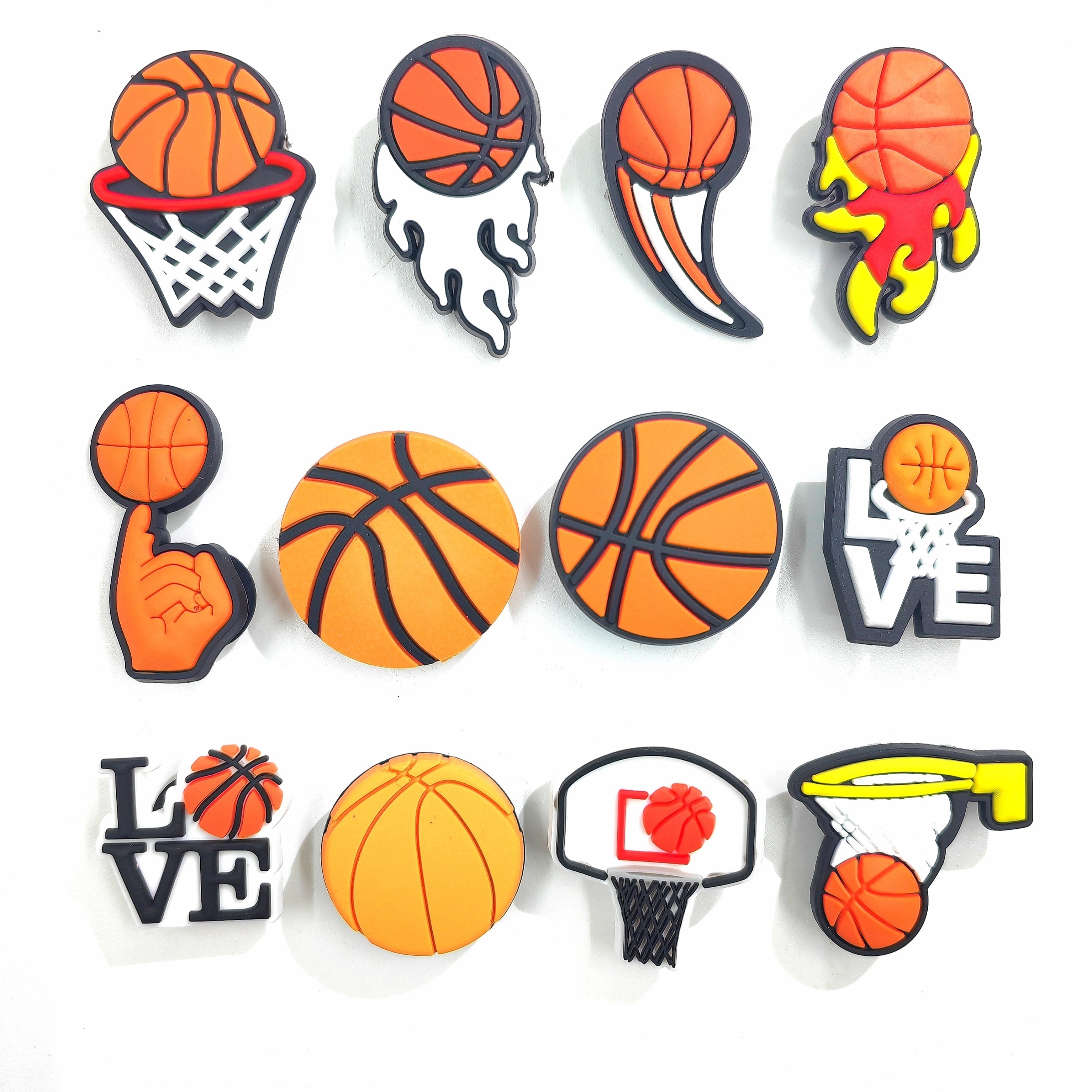 16pcs Sports PVC Ribbon Balls Cheer Basketball Cartoon Shoe Charms for Clogs Sandal Decoration, DIY Accessories,Temu