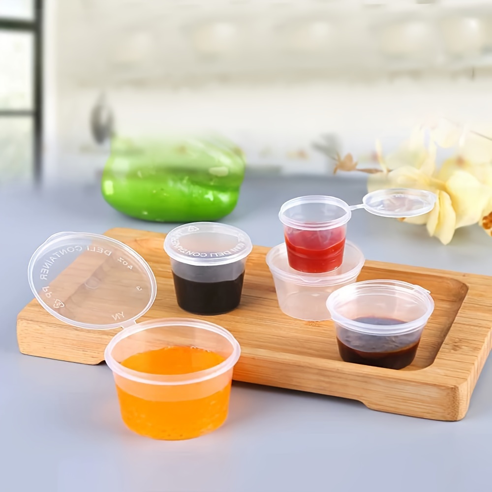 Tebru Clear Sauce Cup,50Pcs Disposable Plastic Clear Sauce Chutney Cups  Boxes With Lid Food Takeaway Hot, Sauce Cup