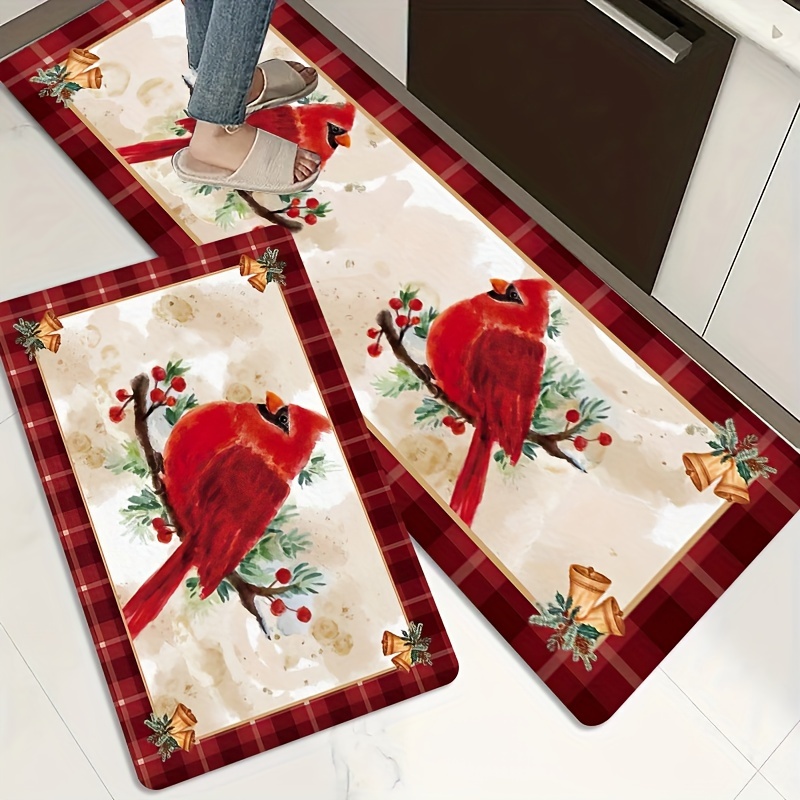 Red Bird Christmas Kitchen Floor Mat Soft Thickened Memory - Temu