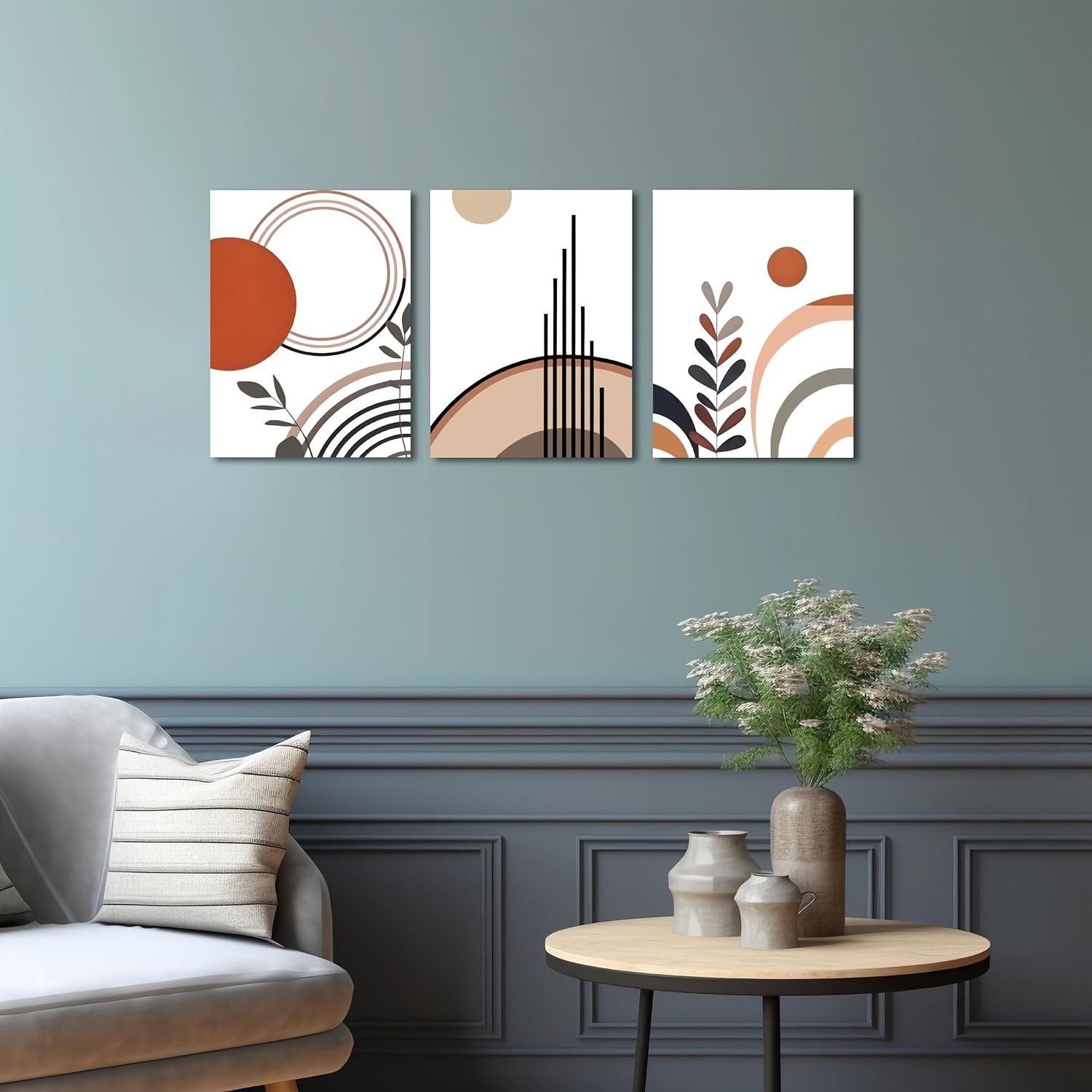 Abstract Geometry Graphic Painting Boho Style Warm Color - Temu