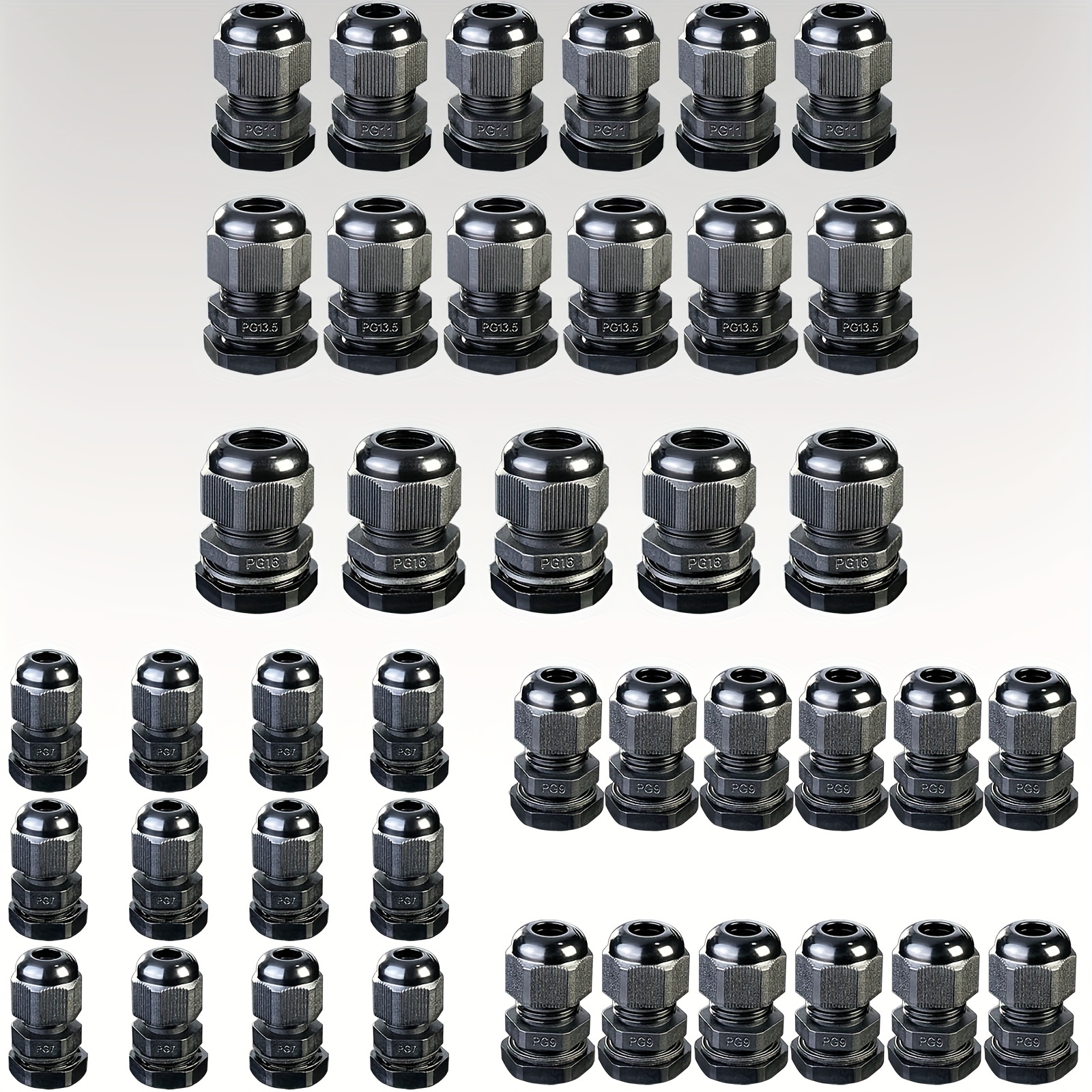 42pcs Cable Gland Assortment Kit For Electrical Box Adjustable 3-14mm Nylon  NPT Wire Gland With Gaskets (PG7, PG9, PG11, PG13.5, PG16)