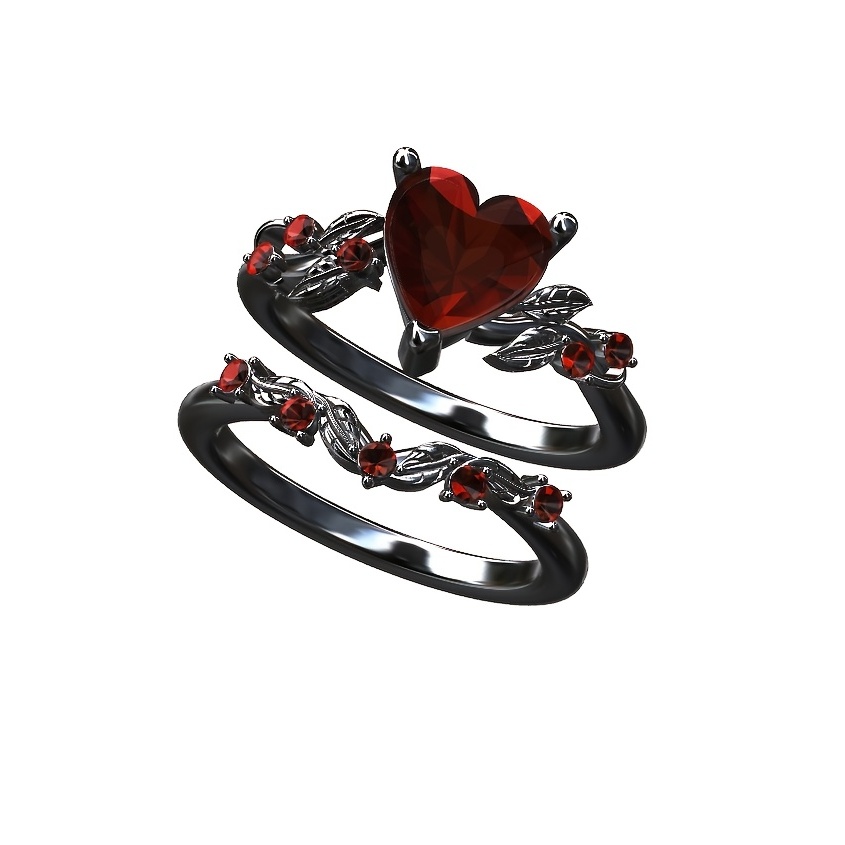 Gun Black Retro Red Love Synthetic Crystal Leaf Combination - Temu