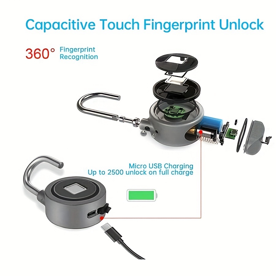 Batterie Intégrée) Verrouillage Par Empreinte Digitale Pratique Pour  Application Mobile Connectée À Un Cadenas Intelligent, Identification