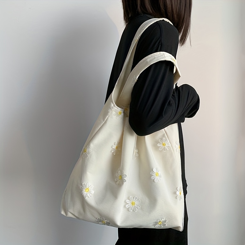 Beach Bag Fashion Ladies Floral Print Canvas Beach Handbag Versatile  Portable Large Capacity Women Shoulder Casual Handbag (5 Size)