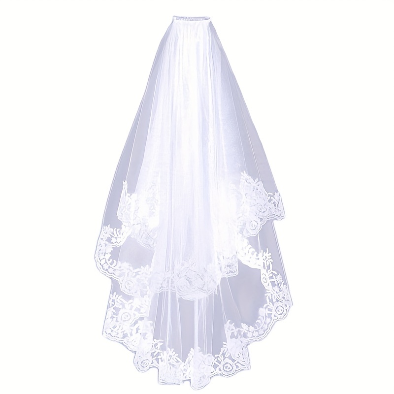 Lace Bridal Wedding Veil Double Layer With Hair Comb Bridal - Temu