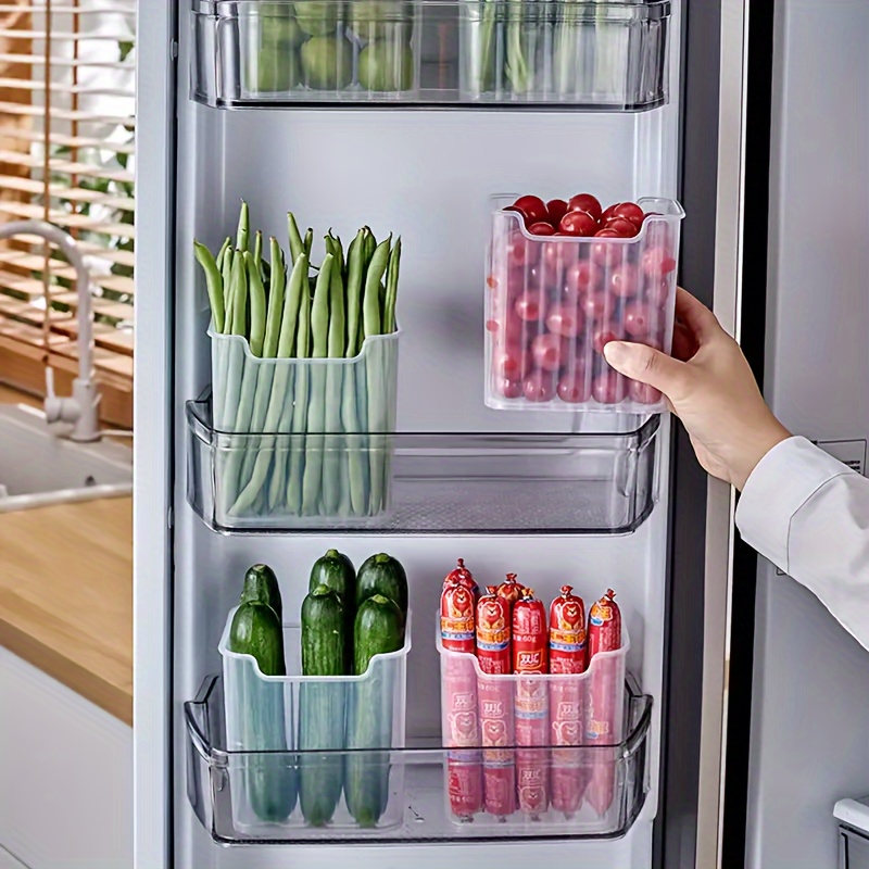 4Pcs Fridge Side Door Storage Containers, Clear Plastic Kitchen Cabinet  Storage Bin Box, Refrigerator Stackable Organizer, for Vegetables, fruits,  sna