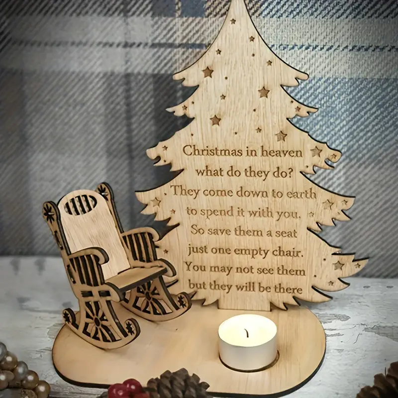 1set Porte-bougie, Décoration De Noël En Bois, Ornament De Chaise À Bascule  En Bois De Noël, Mémorial De Poésie D'ange Pour Les Êtres Chers