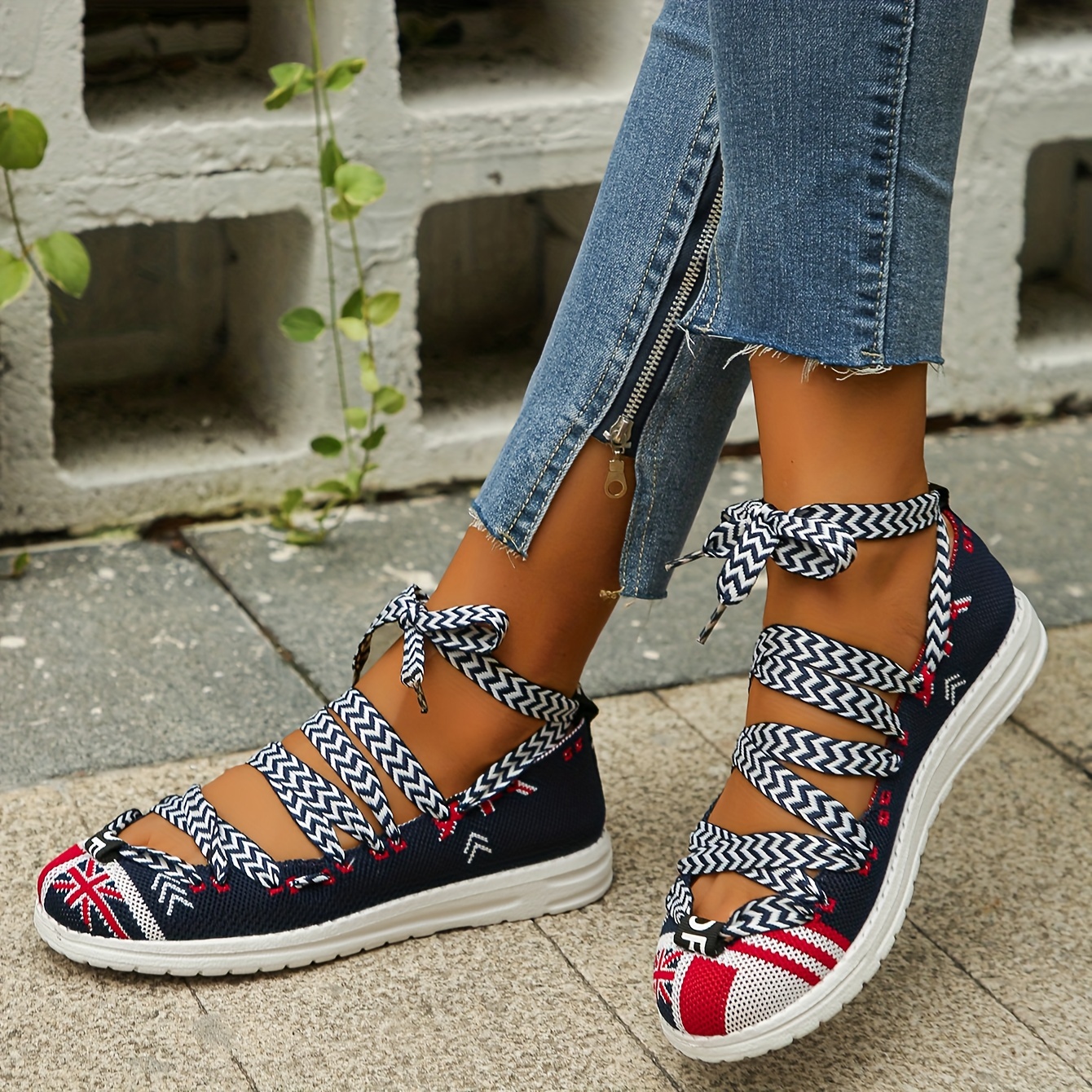 Women s Flag Pattern Knitted Sneakers Casual Breathable Temu