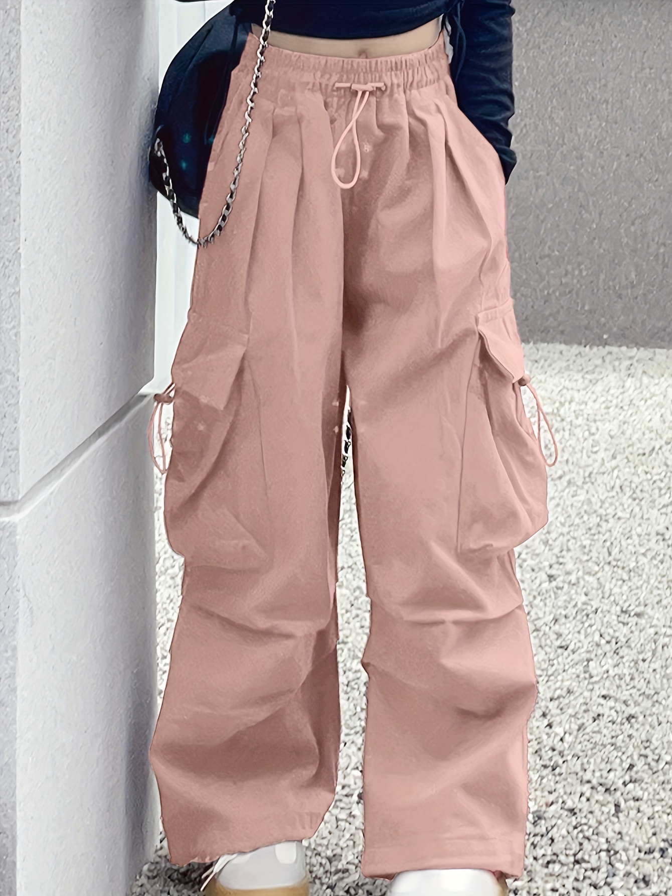 Teenage Girls' Cool Fashionable Loose-Fit Multi-Pocket Work Pants