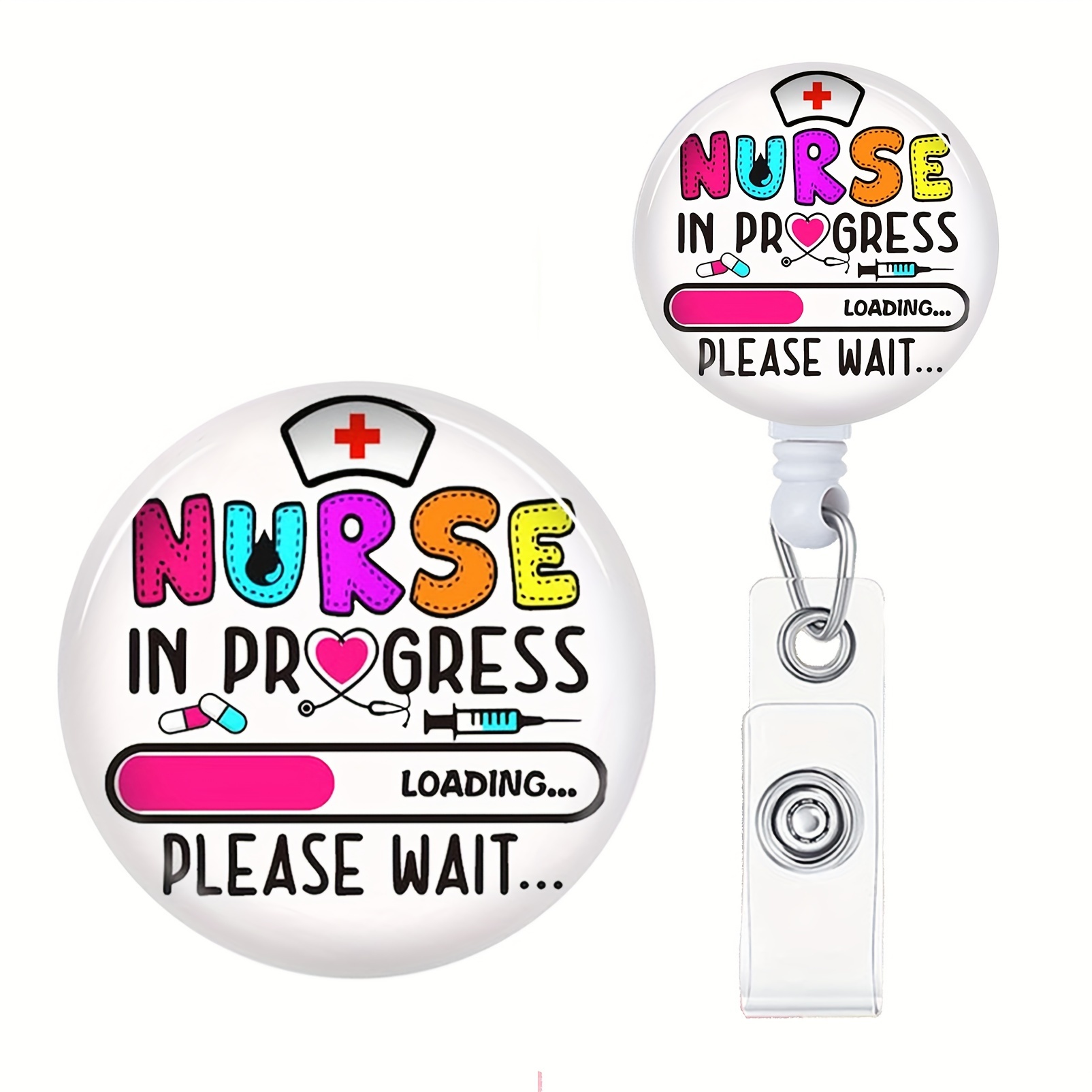 1pc Retractable Nurse NURSE IN PROGRSEE PlEASE WAIT Badge Reels Retractable  ID Clip For Nurse Name Tag Card Cute Cute Badge Holder