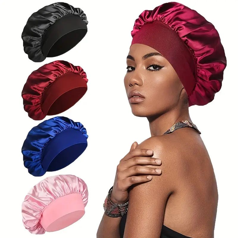 Silky Satin Hair Bonnet With Wide Elastic Band Perfect For - Temu