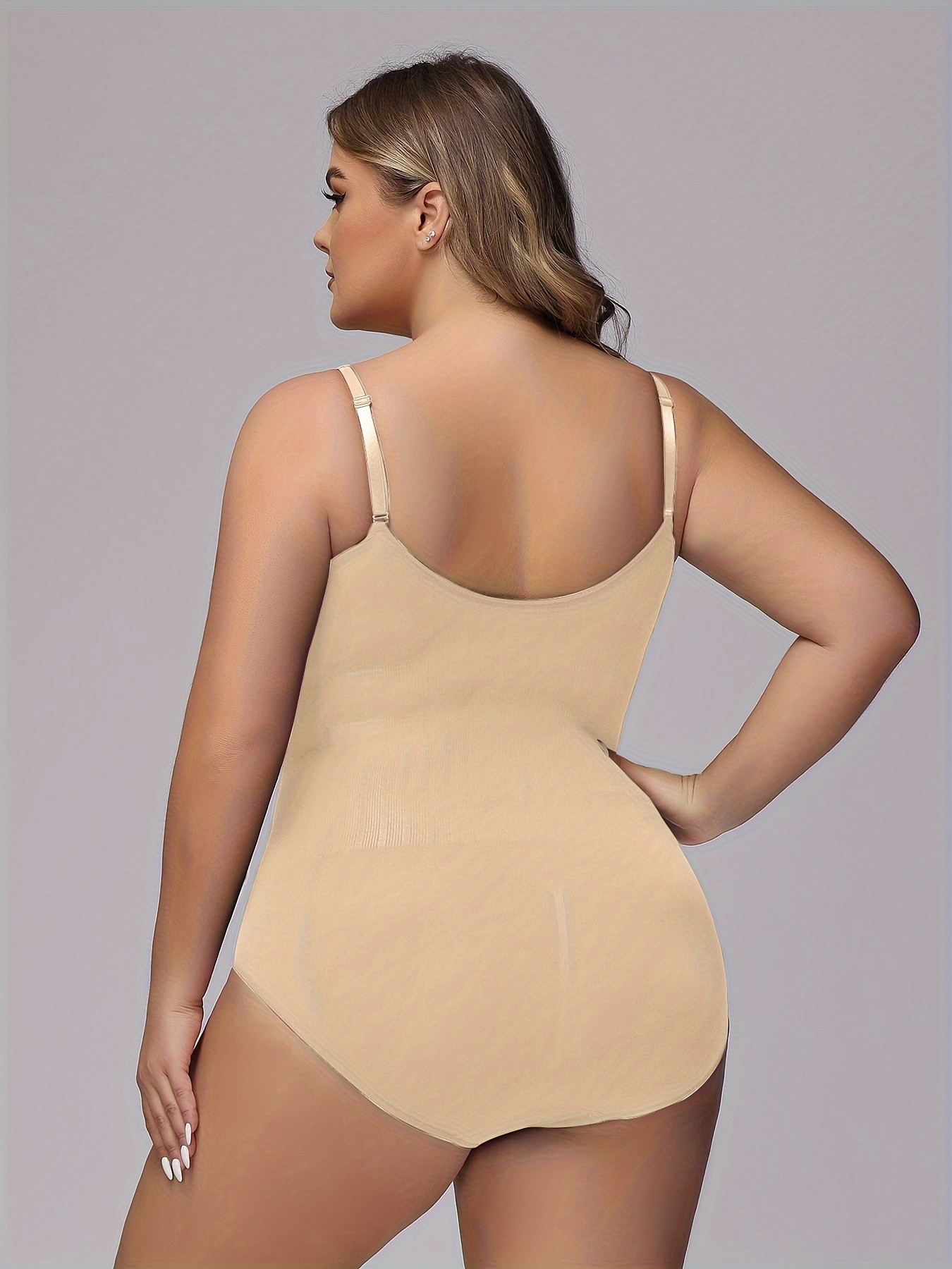 Women's Simple Shapewear Bodysuit, Plus Size Solid Seamless Tummy Control  Slimming Cami Body Shaper, Check Out Today's Deals Now