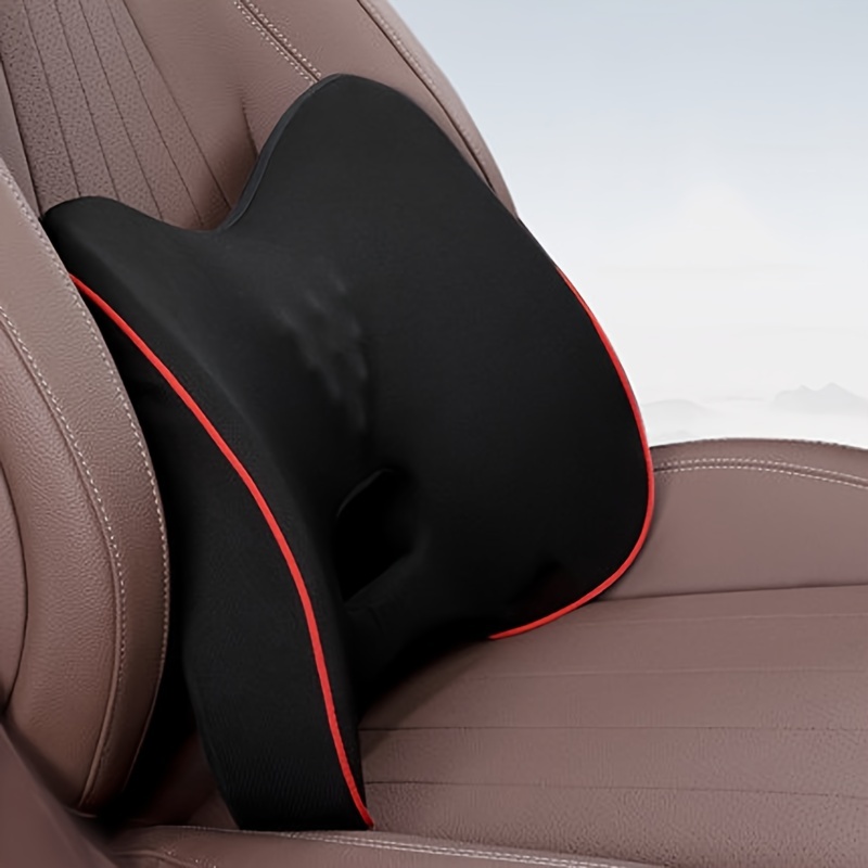 1pc Black Car Lumbar Pillow For Car Seat, Breathable Waist Support Cushion