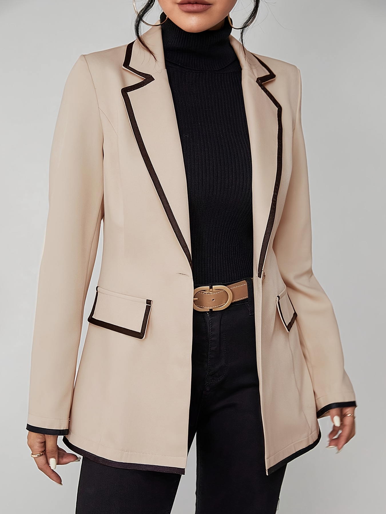 Contrast Trim Lapel Neck Blazer  Professional outfits, Blazer, Suits for  women