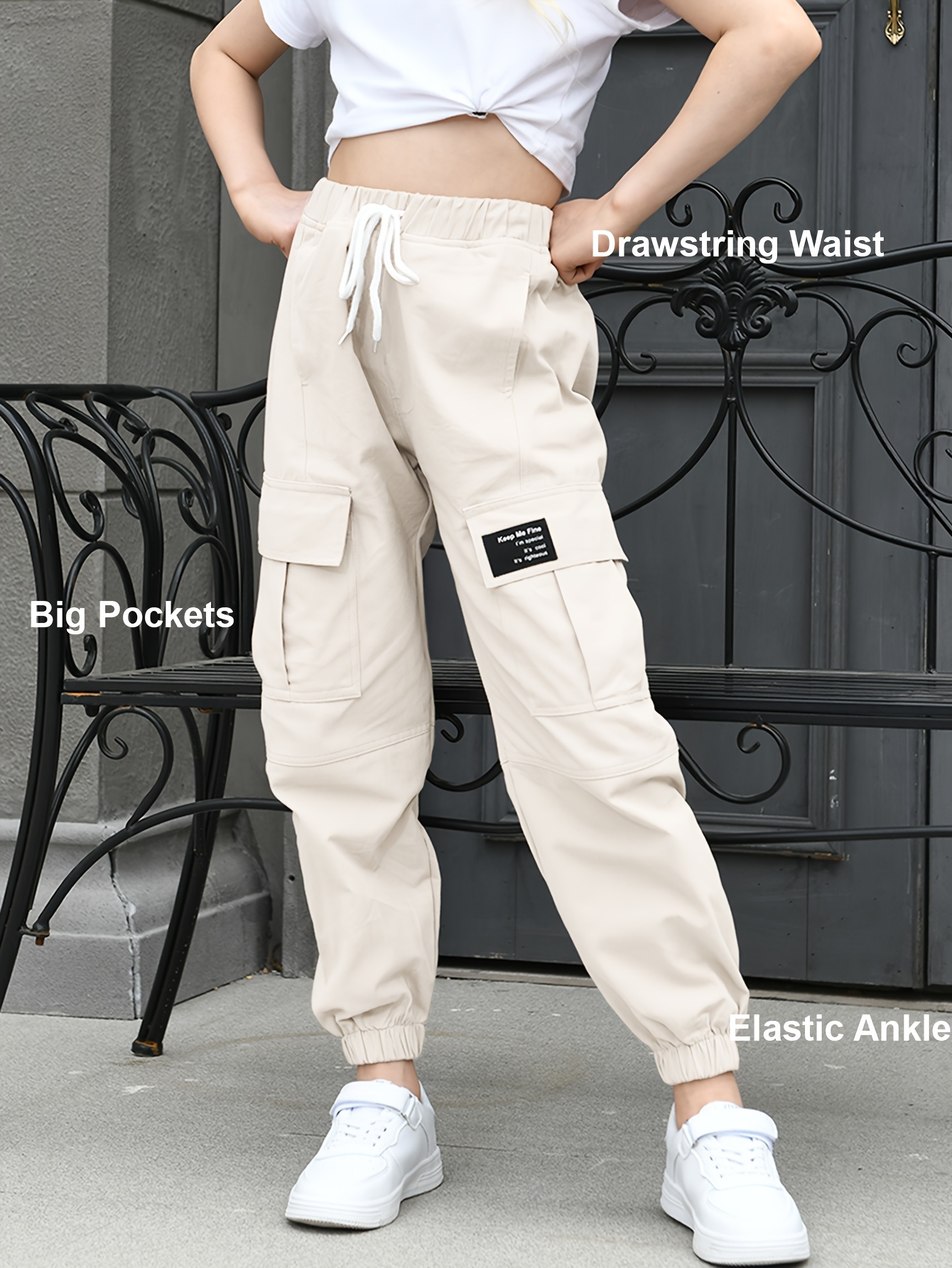 Girls Casual Cargo Jogger Pants High Waisted Cargo Pants - Temu United Arab  Emirates
