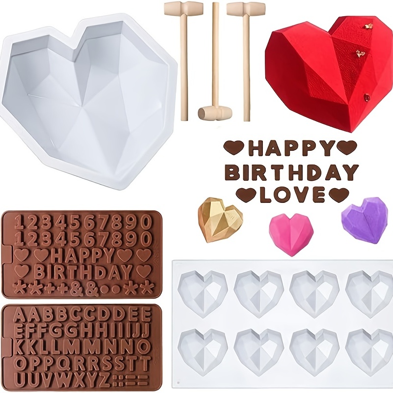 Diamond Heart Shaped Mousse Cake Mold Set Silicone Alphabet - Temu