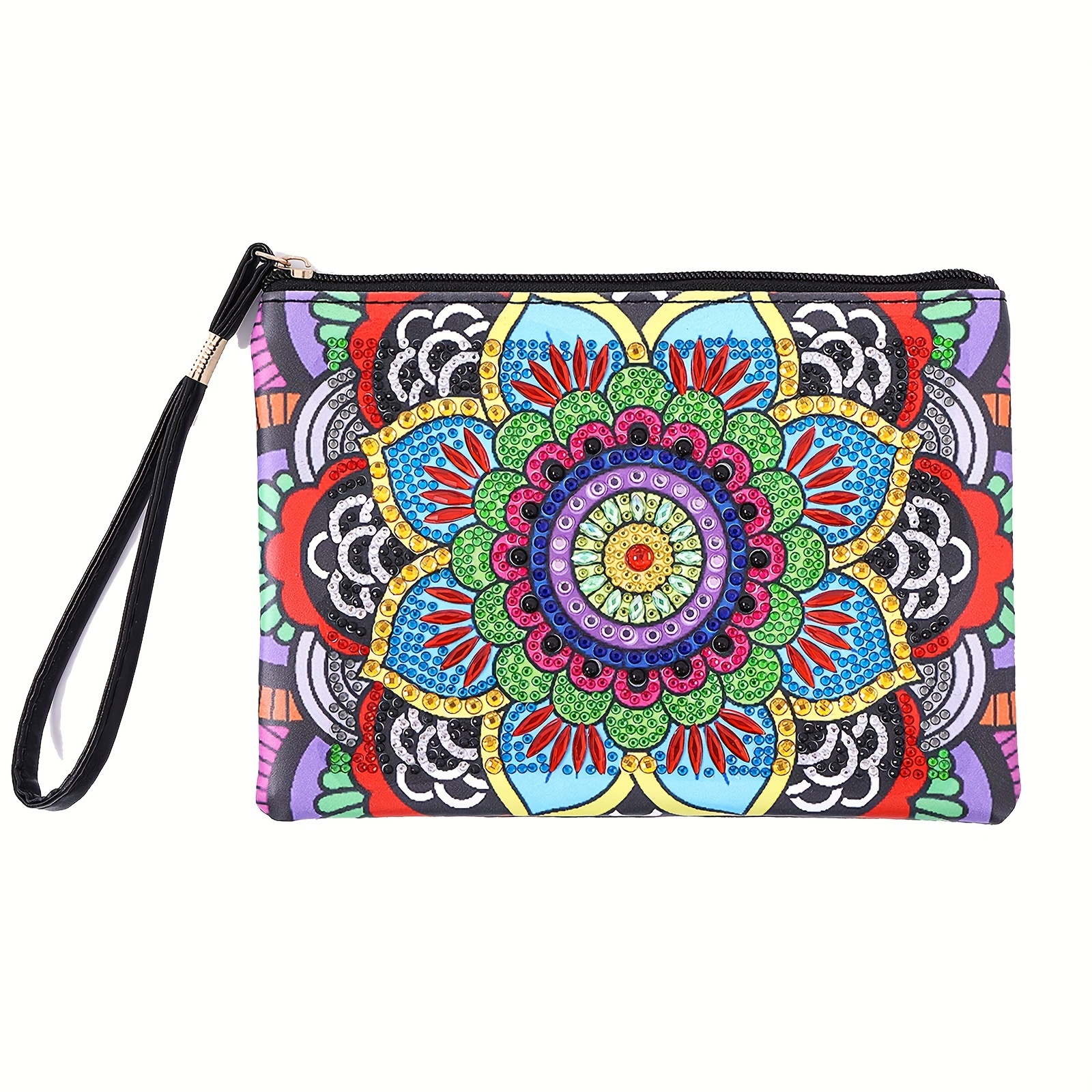 Mandala Floral Style DIY Diamond Painting Handbag 5D DIY Diamond Painting Clutch Handmade Diamond Art Wristband Clutch Bag with Zipper for Women