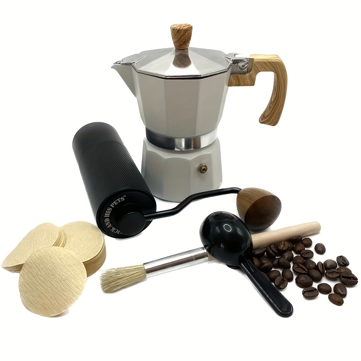 French Press Manual Coffee Grinder Bonus Brush Elegantly Boxed Or Gifting  Or Personal Use Portable With Classic Wooden Aesthetics And Original Design  Perfect For Coffee Lovers Suitable For Various Occasion Season 