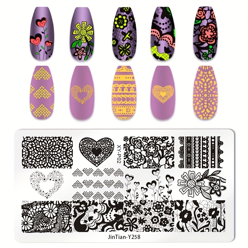 Mrfox 5 Pcs Nail Plates Stamping Set Marbled Punk Spider Web Heart Star Theme Leaf Nail Art DIY Stamping Template