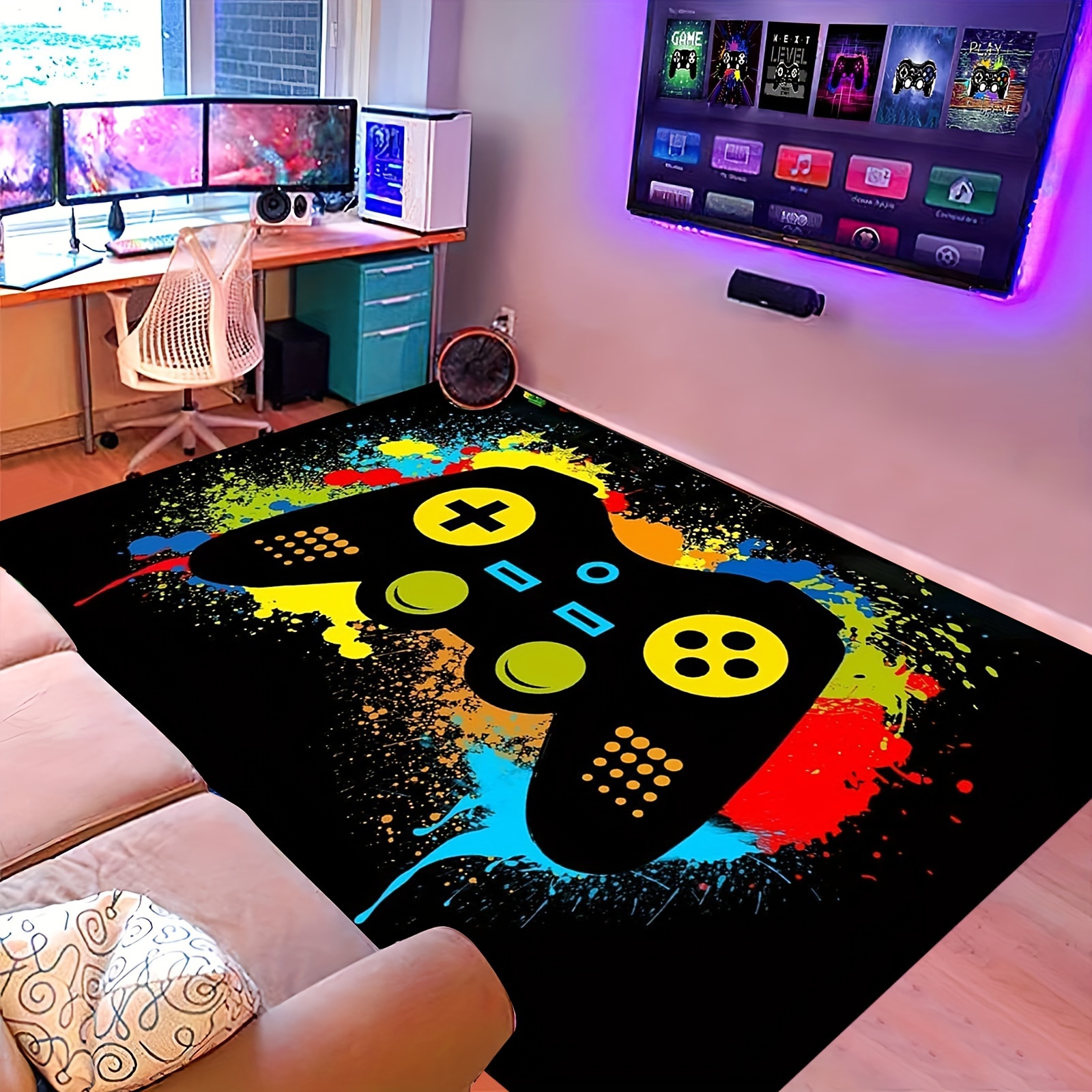 Alfombra de Gamer con estampado 3D para niños, sala de estar tapete  antideslizante de dibujos animados para, decoración de dormitorio