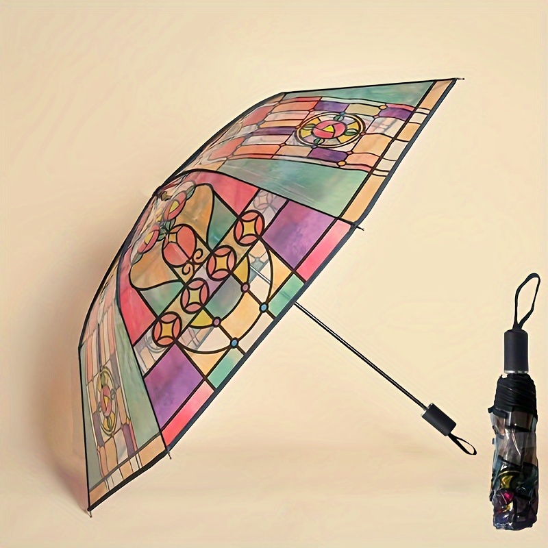 

1pc Transparent Umbrella, Romantic Poetry Manual Folding Umbrella