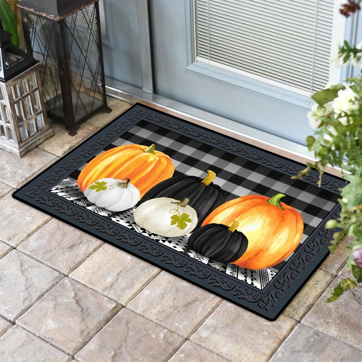 Watercolor Pumpkin Decorative Door Mat, Family Seasonal Autumn