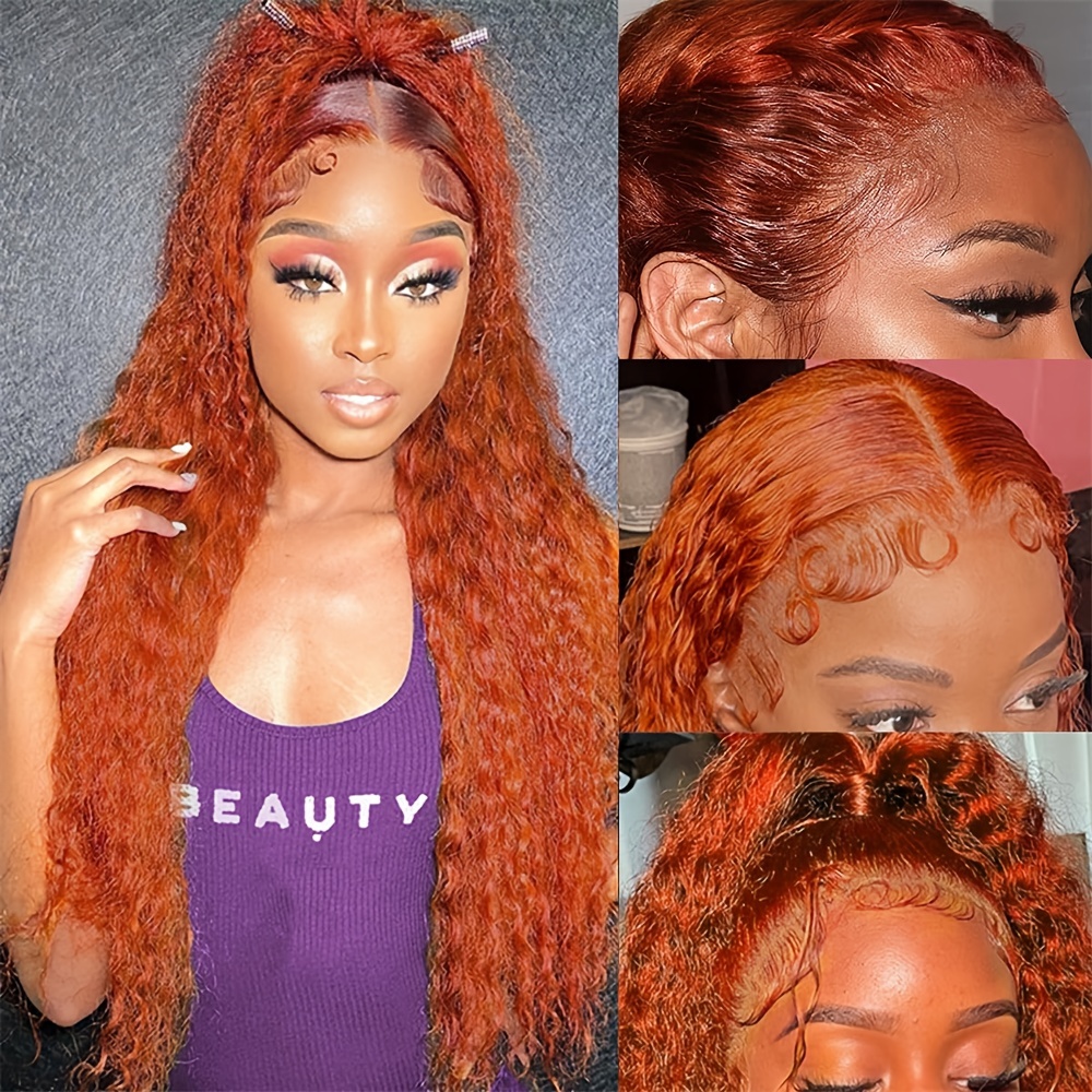 200 Density 30 32 Inch Orange Ginger Deep Wave 13x4 HD Transparent Lace Front Human Hair Lace Frontal Curly Wigs Women