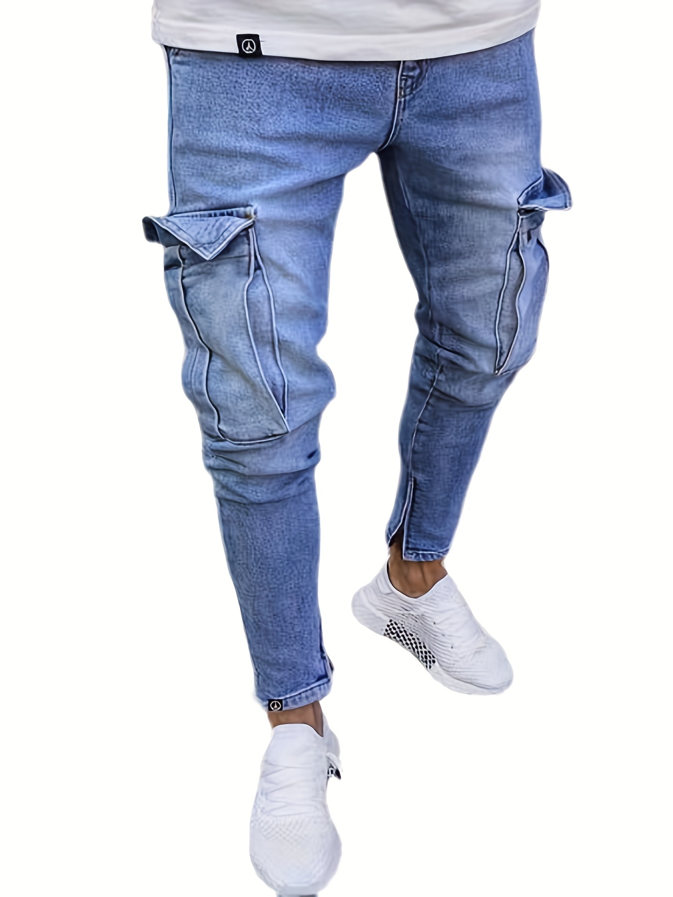 Slim Fit Flap Pocket Cargo Jeans Men s Casual Solid Color Temu