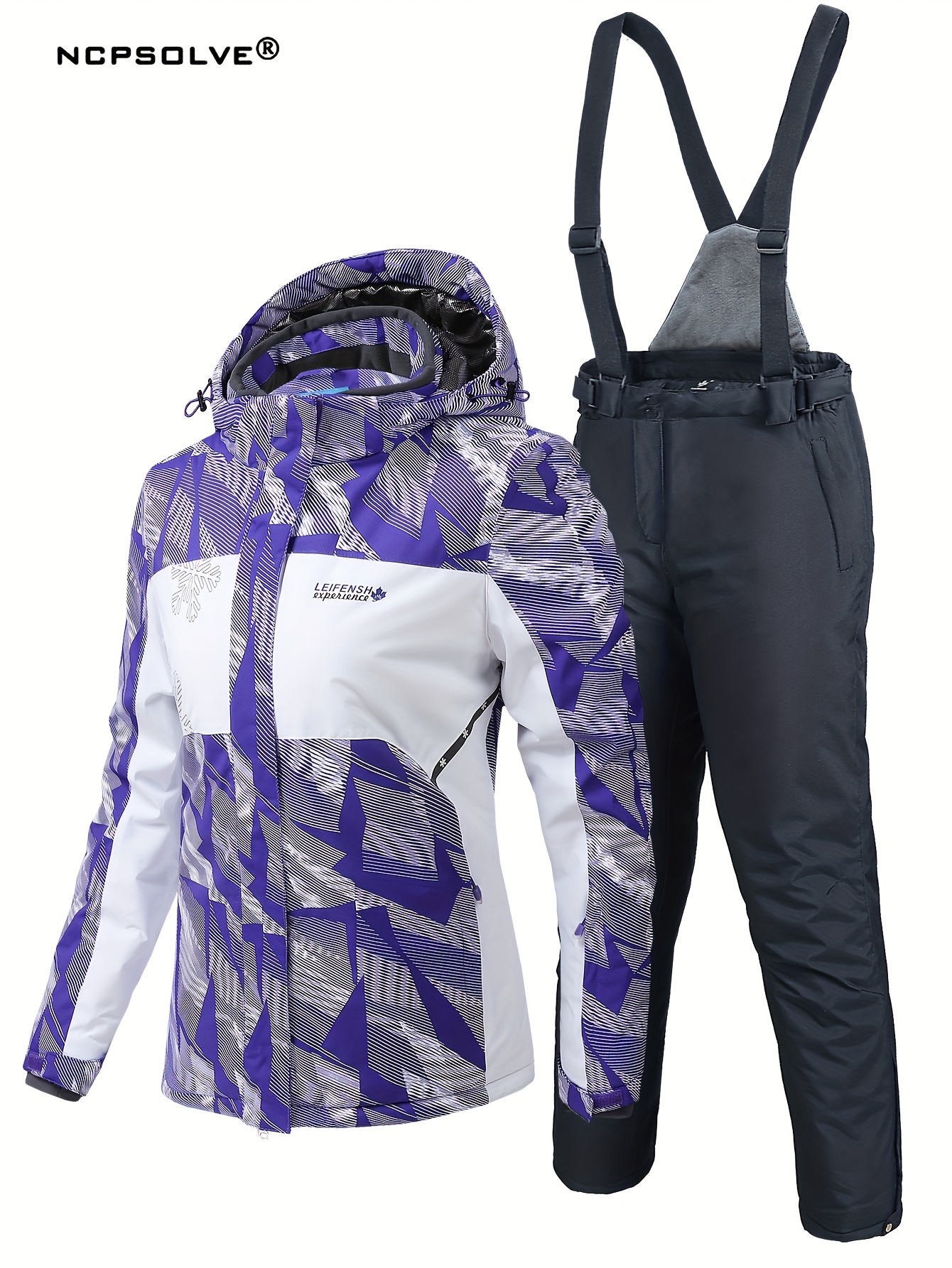 Windproof Casual Ski Set Full Zipper Long Sleeves Drawstring - Temu